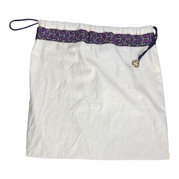 Tory Burch Drawstring Small Dust Bag 13.5"x13" Cream Purple Logo Authentic - Picture 1 of 3